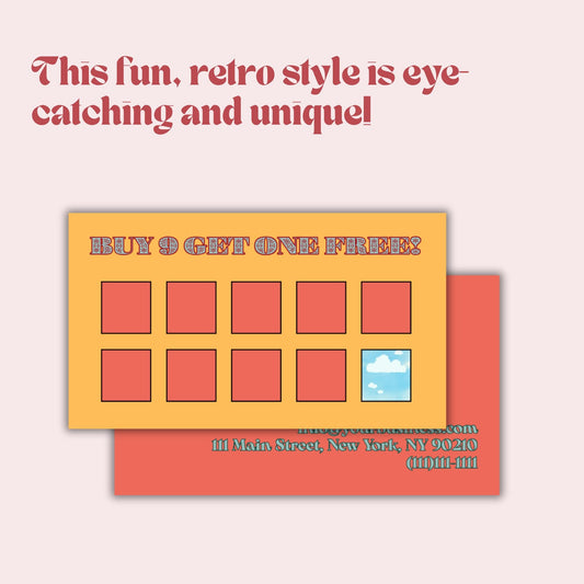 Retro Loyalty Card Template | Vintage Punch Card Design Canva | Customizable Digital Download for Small Business | Unique 70s Rewards Card