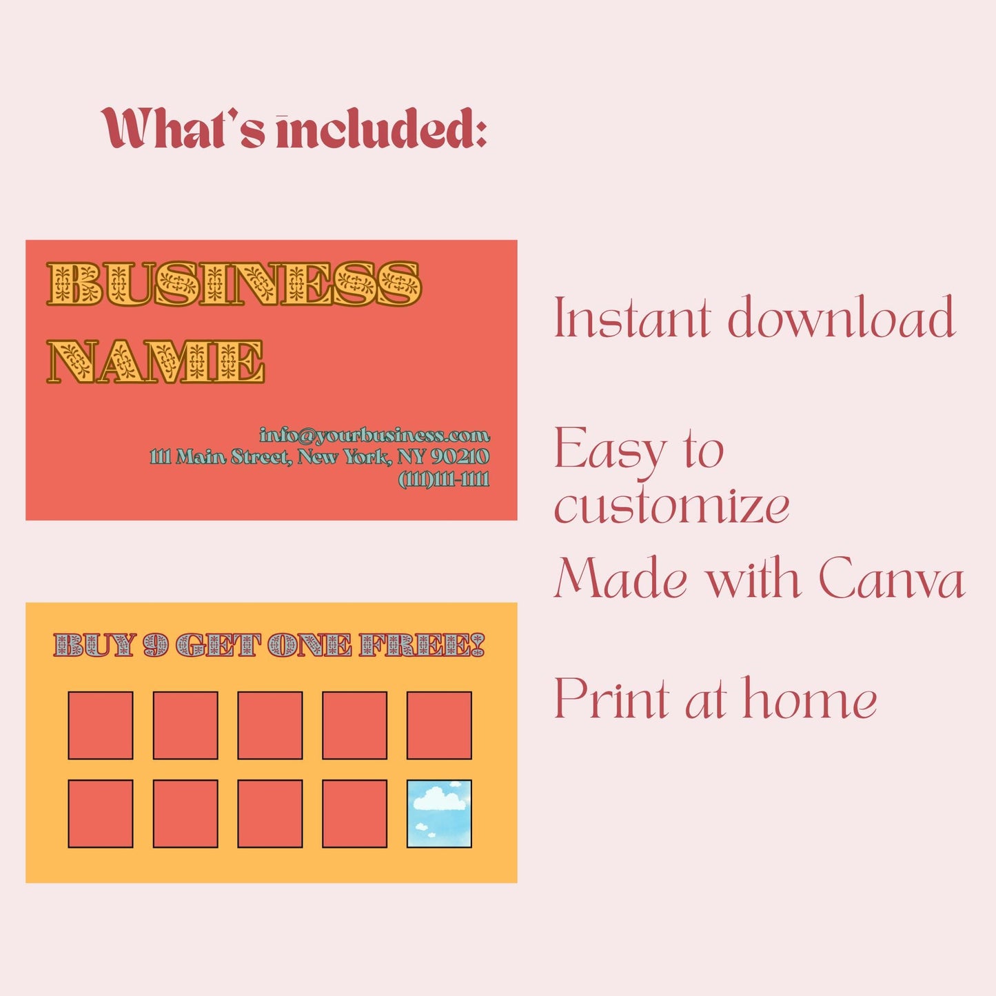 Retro Loyalty Card Template | Vintage Punch Card Design Canva | Customizable Digital Download for Small Business | Unique 70s Rewards Card