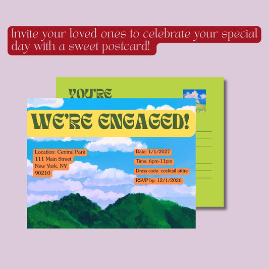 We're Engaged Postcard Template | Retro Engagement Announcement | Canva Digital Download | Vintage Style Card | Instant Download